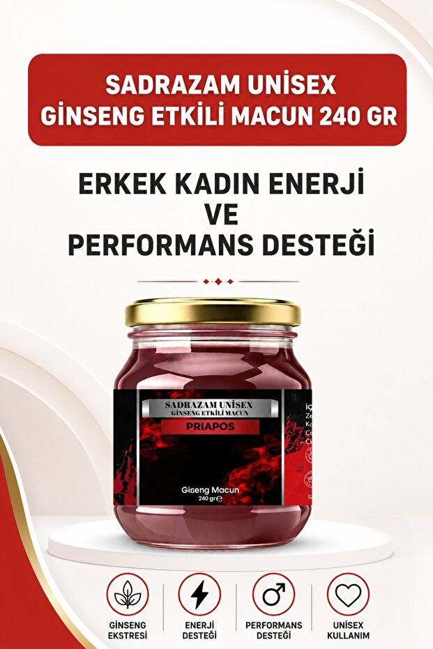 Sadrazam Unisex Ginseng Etkili Macun 240 Gr - Erkek Kadın Enerji Ve Performans Testeron Desteği